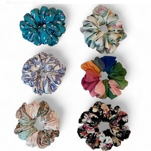 Multi pack Of 6 Colorful Handmade Scrunchies From 4 1/2 to 5" in diameter New.